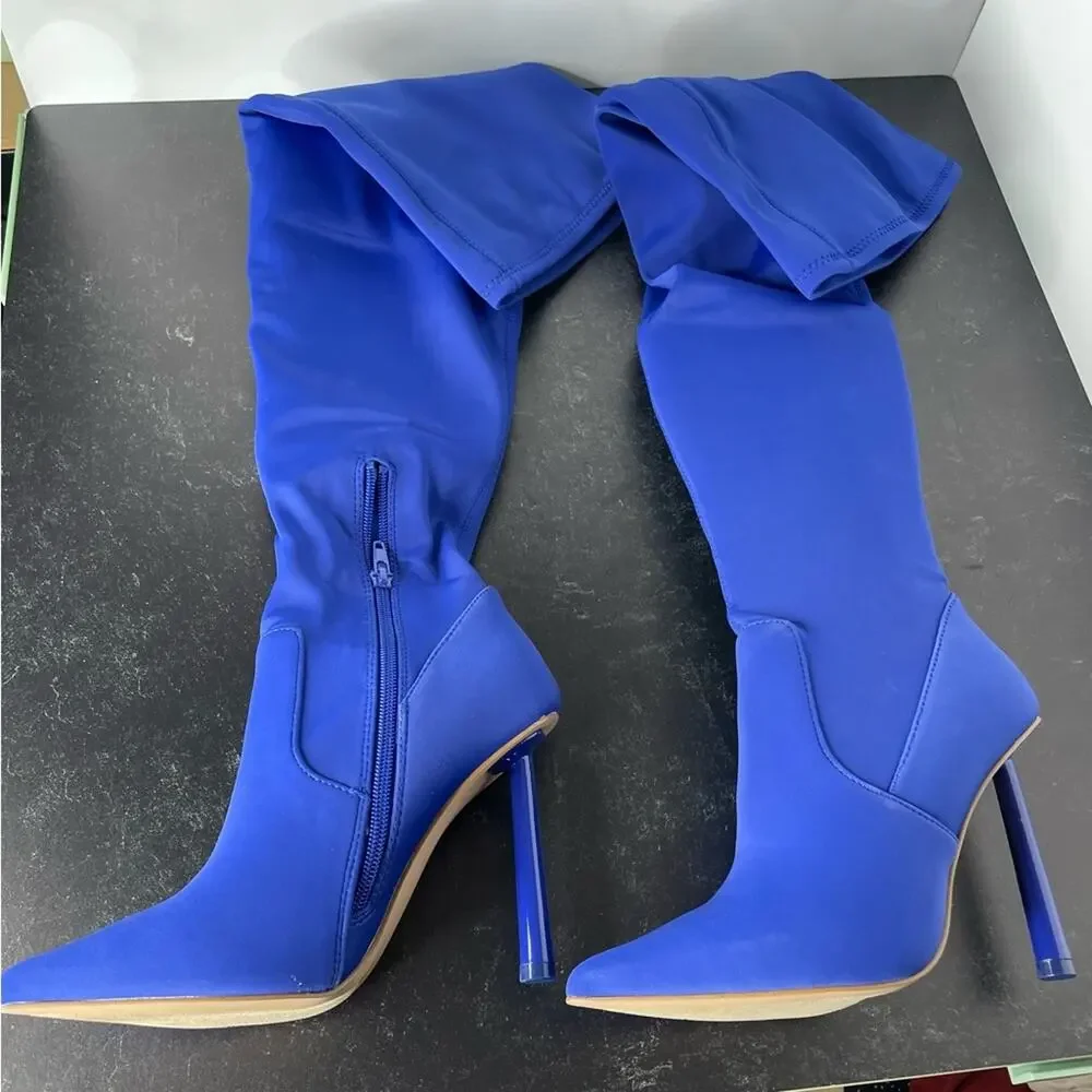 Steve Madden Vivee Womens Sequin Evening Over-The-Knee Boots Blue Sz 7